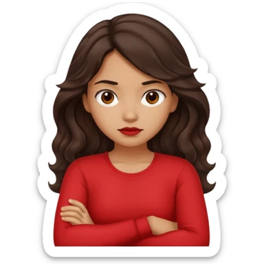 Tan girl dark long wavy hair crossing her arms with slight pout sticker
