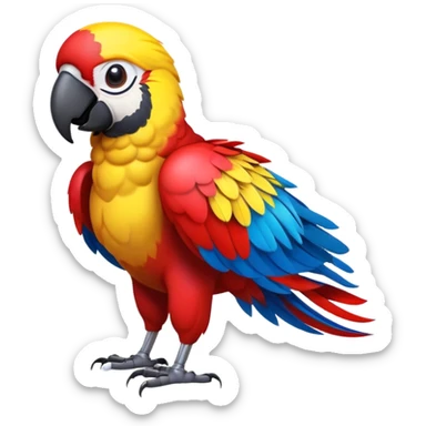 cinematic-macaw-realistic-full-body-standing-emoji,-vibrant-feathers-glowing-with-rich-reds,-blues,-and-yellows,-head-tilted-dramatically,-curved-beak-gleaming,-piercing-dark-eyes-exuding-confidence,-simplified-yet-realistic-focused sticker