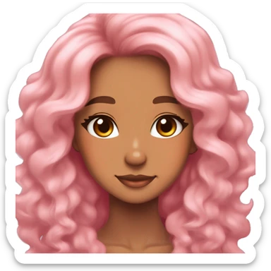TAN SKIN GIRL WITH LONG BROWN CURLY HAIR AND A CORGI pink kawaii shiny blushing cute kawaii pastel anime trending style pink pastelcore sticker