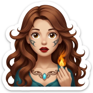 mystic woman long wavy brown hair tattoos warm breath glow from mouth sticker