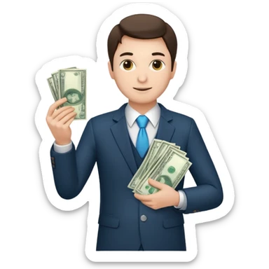 CEO with money in his hands donating to hospital sticker