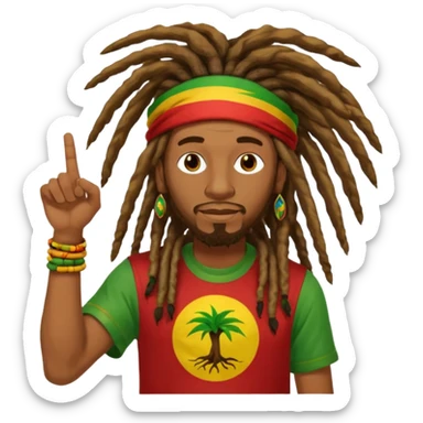 A rasta man bigging up di whole world 🎯🌍👊🏾👊🏻👊🏿🌍🎯 reggae vibes 🎶, love and unity ✨💛💚❤️, every nation stand strong 🇯🇲🌐 with the world in his hand fully of energy and it's obvious reggae music heals the soul maybe put it in text above his heard sticker