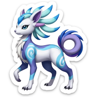 Colorful Skilled Adept Graceful Asian Painted Garurumon-Meloetta-Absol-Suicune-Cobalion-fusion-hybrid-creature (full body) sticker
