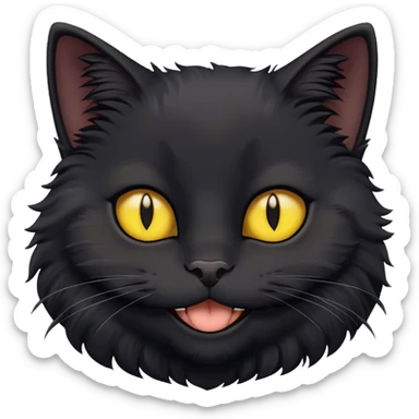 fluffy black cat yellow eyes big smile sticker