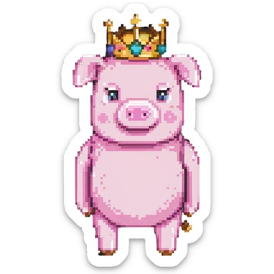 minecraft pig full body pink blocky animal with square head wearing a crown sticker