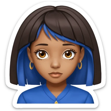 Lisa Left Eye Lopes with dark brown long hair, brown eyes, blue outfit sticker