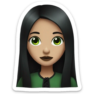 Brown goth girl with long black hair and green eyes portrait  sticker