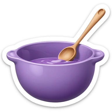 a lilac ceramic mixing bowl with a wooden spoon stirring sticker