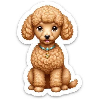 Cinematic Noble Apricot Poodle Portrait Emoji, Poised and regal, with a refined, elegant build and a meticulously groomed, curly apricot Fur, deep-set soulful warm eyes, Simplified yet sharp and sophisticated features, highly detailed, glowing with a soft, dignified glow, high shine, intelligent and graceful, stylized with an air of sophistication, focused and attentive, soft glowing outline, capturing the essence of a watchful and confident companion, so majestic it feels as though it could prance out of the screen with effortless authority! sticker