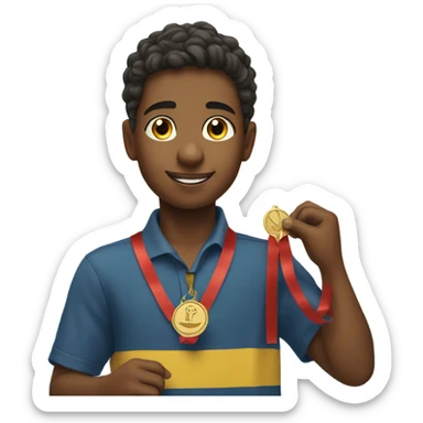 boy puts medal on his sailing boat sticker