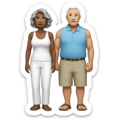 White heavyset middle-aged couple on the beach sticker