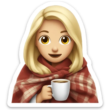  Cute Blonde girl wrapped in blanket drinking coffee sticker