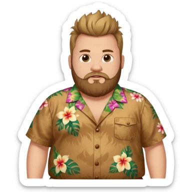 Fat white man full body wearing Hawaiian shirt brown fauxhawk and beard  sticker