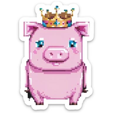 minecraft pig full body pink blocky animal with square head wearing a crown sticker
