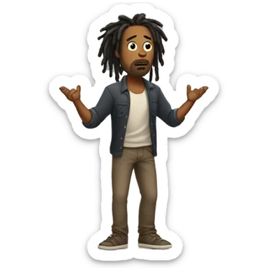 man with dreads and shrugging with arms sticker