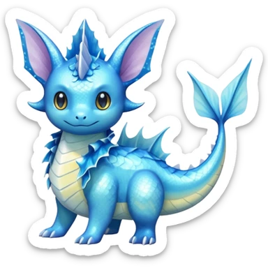Shiny Exotic Colorful Ethereal Sparkly Vaporeon-Lapras-Amaura-Aurorus-Fakémon-hybrid-creature (full body)  sticker