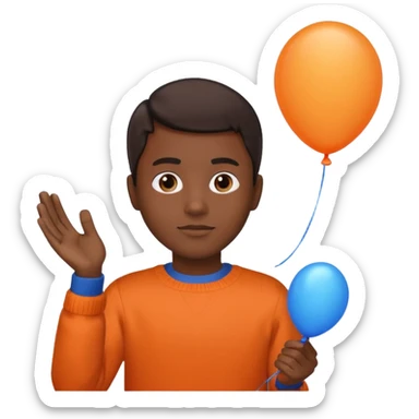 dark brown skin, orange sweater, hold blue balloon sticker