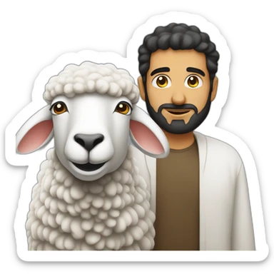 arab stands behind 1 big sheep sticker