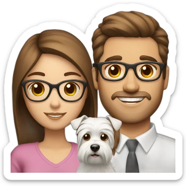 Brown hair man with glasses anda with westie dog girl sticker