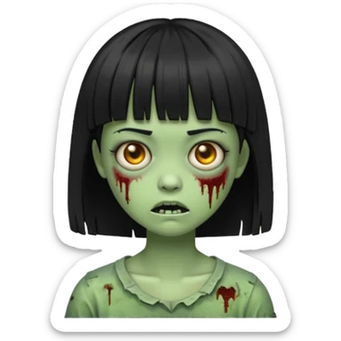 Emoji zombie girl verde com cabelo preto liso  curto com franja sticker