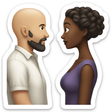 White Man bald with dark beard kissing short brown woman with long dark wavy hair sticker
