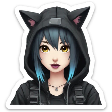 Edgy Kawaii Cute Cool Cartoon Anime Punk Techwear Gothic Catgirl sticker