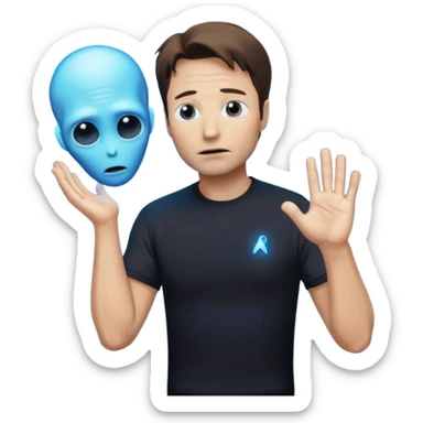 Mulder from the x-files looking very very worried (not trusting anyone today) while wearing a dark t-shirt an alien beam trying to lift him up sticker