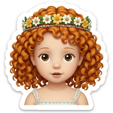 baby with flbig ower tiara ginger curly hair sticker