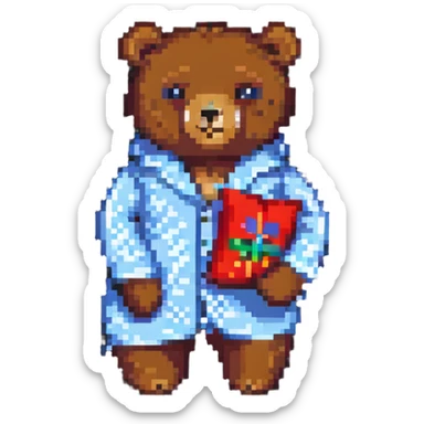 sleepy bear wearing pajamas and holding a pillow sticker