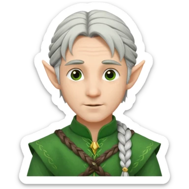 braid silver hair man elf, green cloth sticker