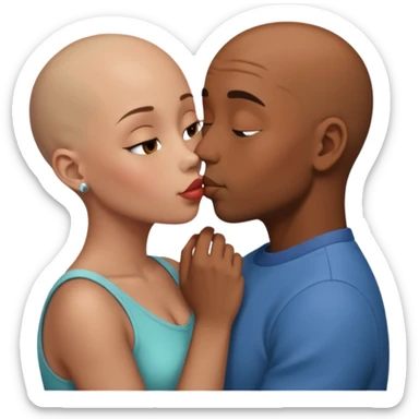 Brown skin bald man kissing brown skin girl with short hair sticker