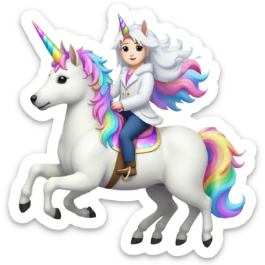 White belgian Shepard sit on a unicorn  sticker