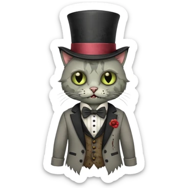 zombie cat with bow tie and top hat sticker