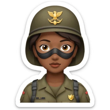 woman soldier with hair style wearing mask sticker