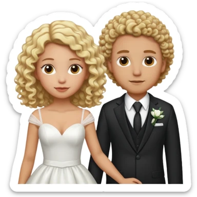 Blonde girl with light brown skin in wedding dress curly hair with white men next too her with a suit on sticker