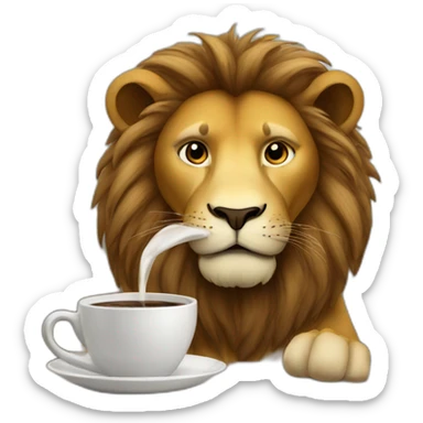 Lion drinking coffee sticker