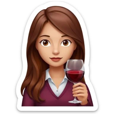 Girl, with long length, brown hair, brown eyes holding a glass of wine sticker