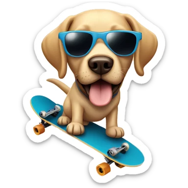 Labrador with shades on a skateboard shooting  sticker