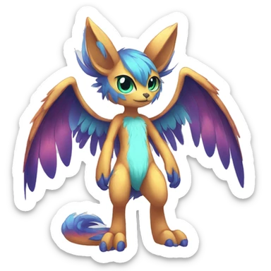 Anthro Sona Cool Edgy Cute Colorful Shy Winged Shiny Fakemon-Fantasy-Creature Full Body sticker