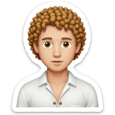 curly-haired guy with light skin in white shirt with unbuttoned top buttons sticker