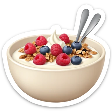 yogurt brown bowl with raspberries, blueberries and granola  sticker