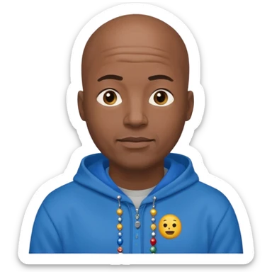 Bald black guy 40 years old with blue hoodie and and bead emoji sticker