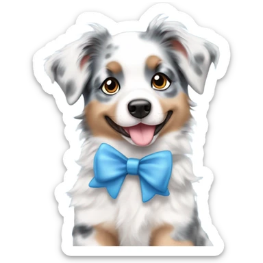 light blue merle Australian shepherd puppy with blue eyes with a coquette bow on ear sticker