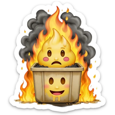 I want an emoji that is sitting in a dumpster fire, crying and laughing, while also melting. sticker