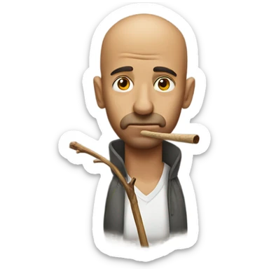 man putting a small stick in his nose  sticker