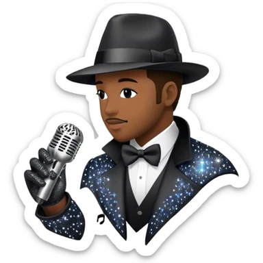 Icon for R&B Music: collage of famous R&B artists, represented by silhouettes or symbols like a fedora, microphone, sparkly glove, and music notes. The image should convey the energy and soul of R&B music. Transparent background. sticker