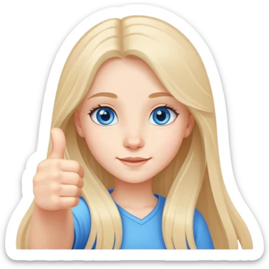 A dainty girl thumbs up blue eyes, long hair sticker
