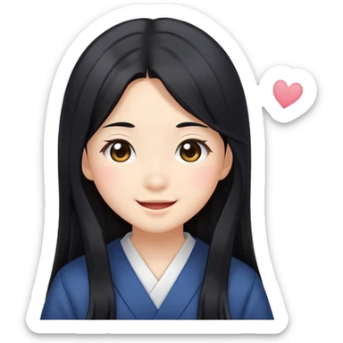 Happy Japanese schoolgirl with long black hair and blushing face sticker