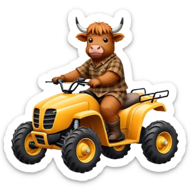 Highland cow riding a four wheeler  sticker
