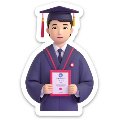 Japanese male high school graduate in formal uniform with diploma at ceremony sticker
